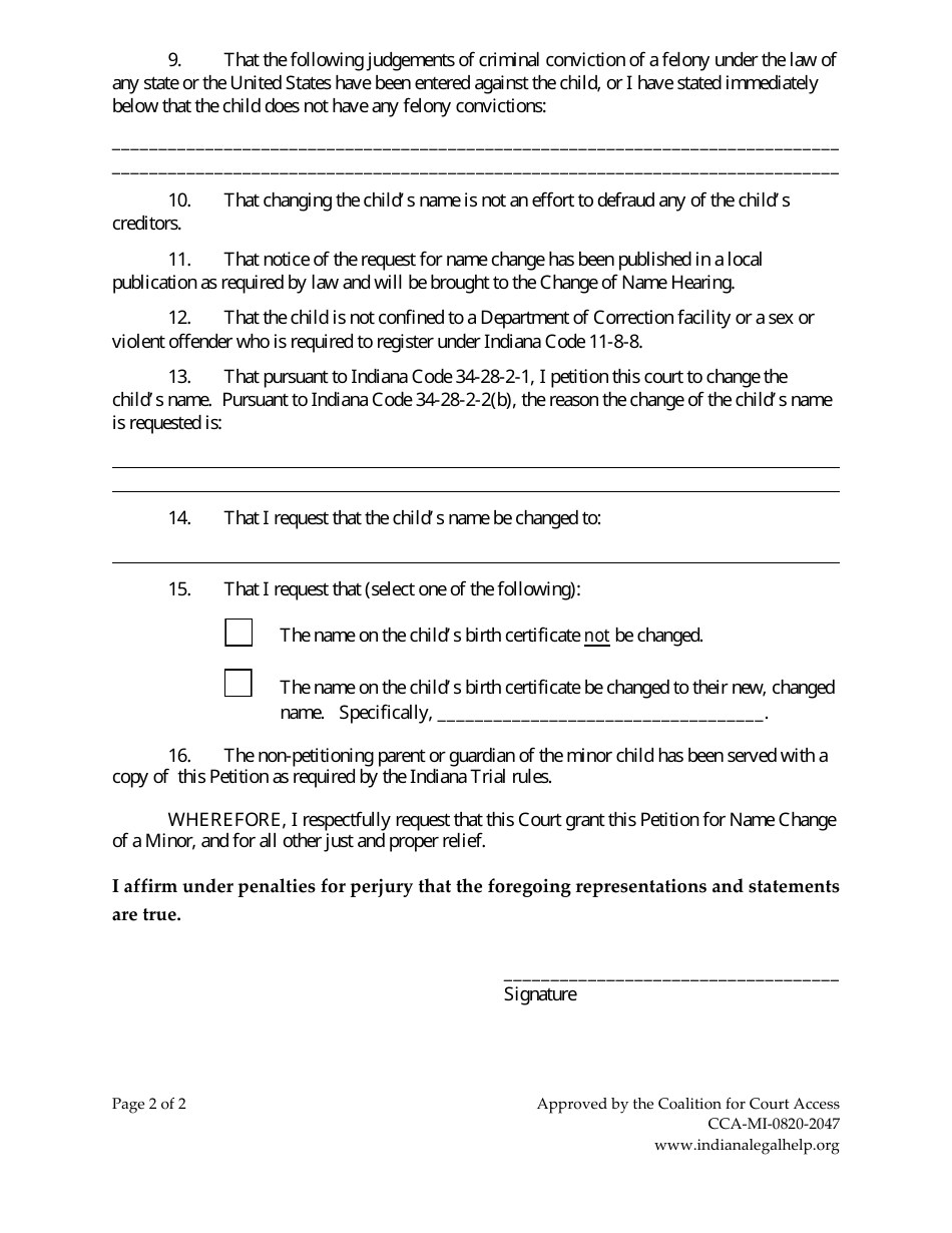Minor Child Name Change Without Consent of Other Parent - Indiana, Page 5