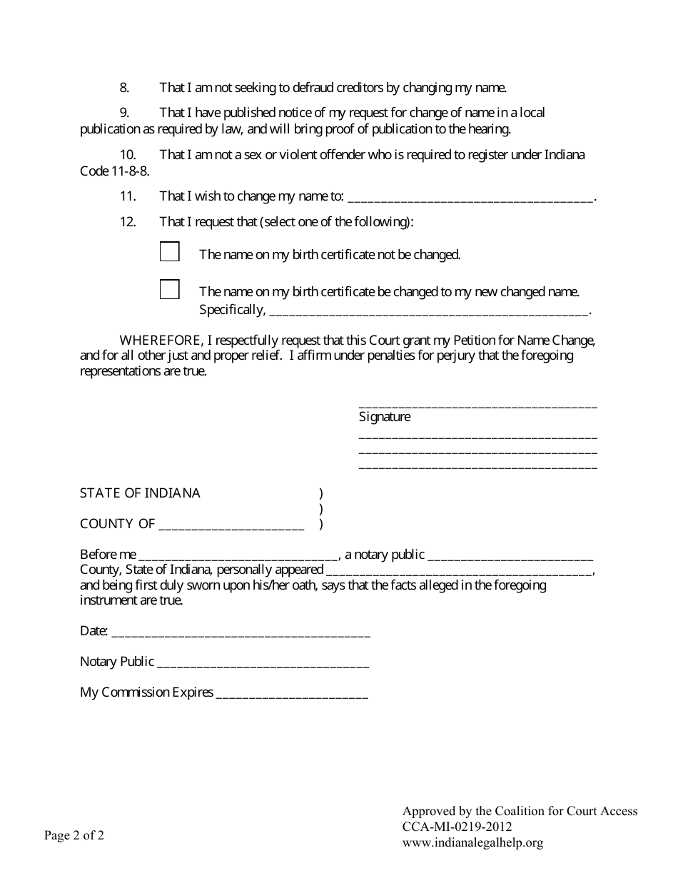 Indiana Adult Name Change Form - Fill Out, Sign Online and Download PDF ...