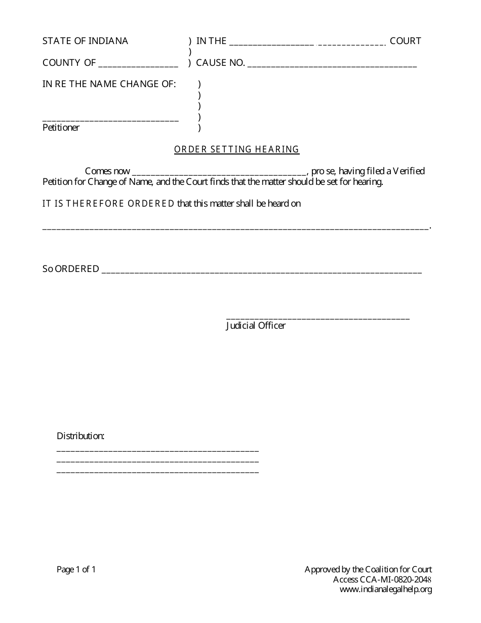 Adult Name Change Form - Indiana, Page 4