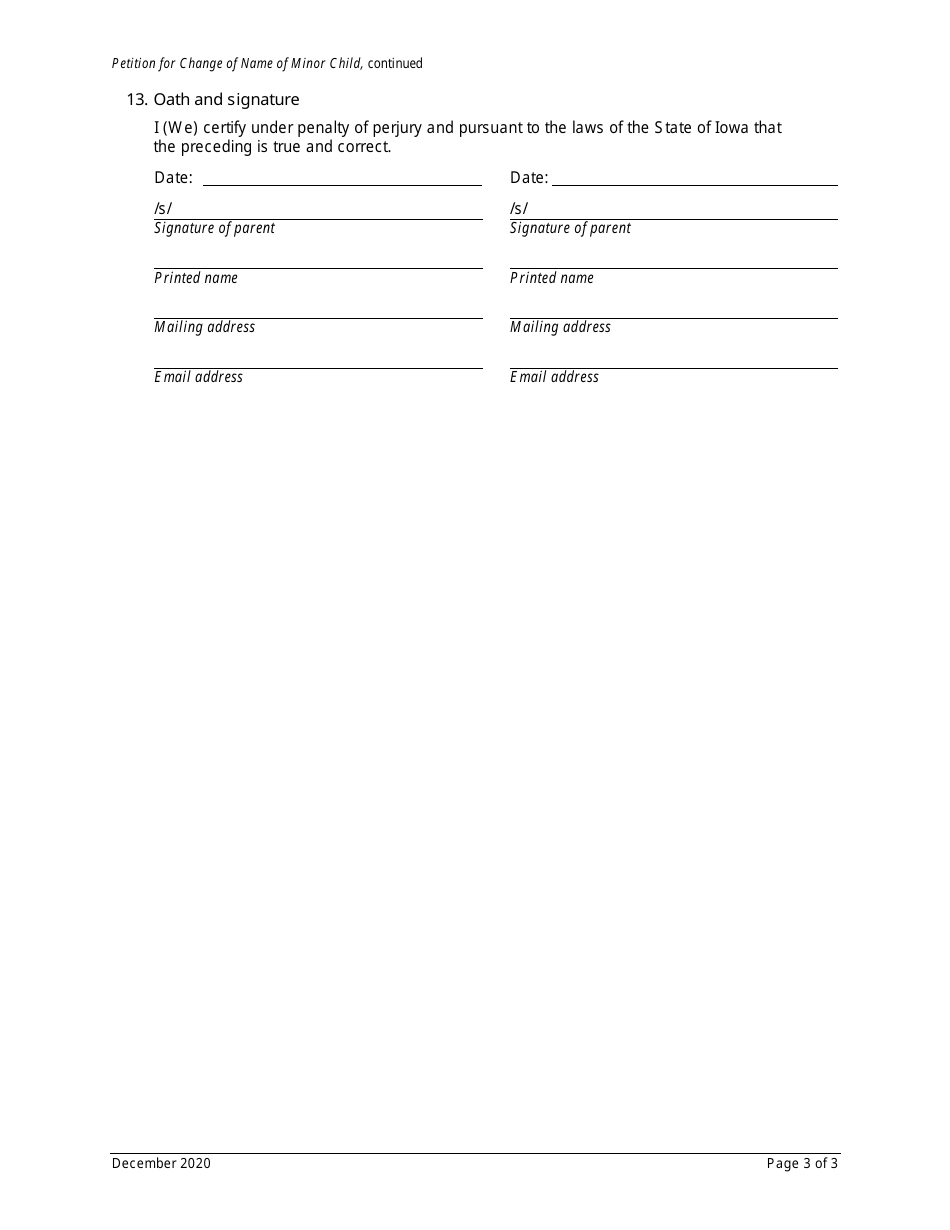 Petition for Change of Name of Minor Child - Iowa, Page 3