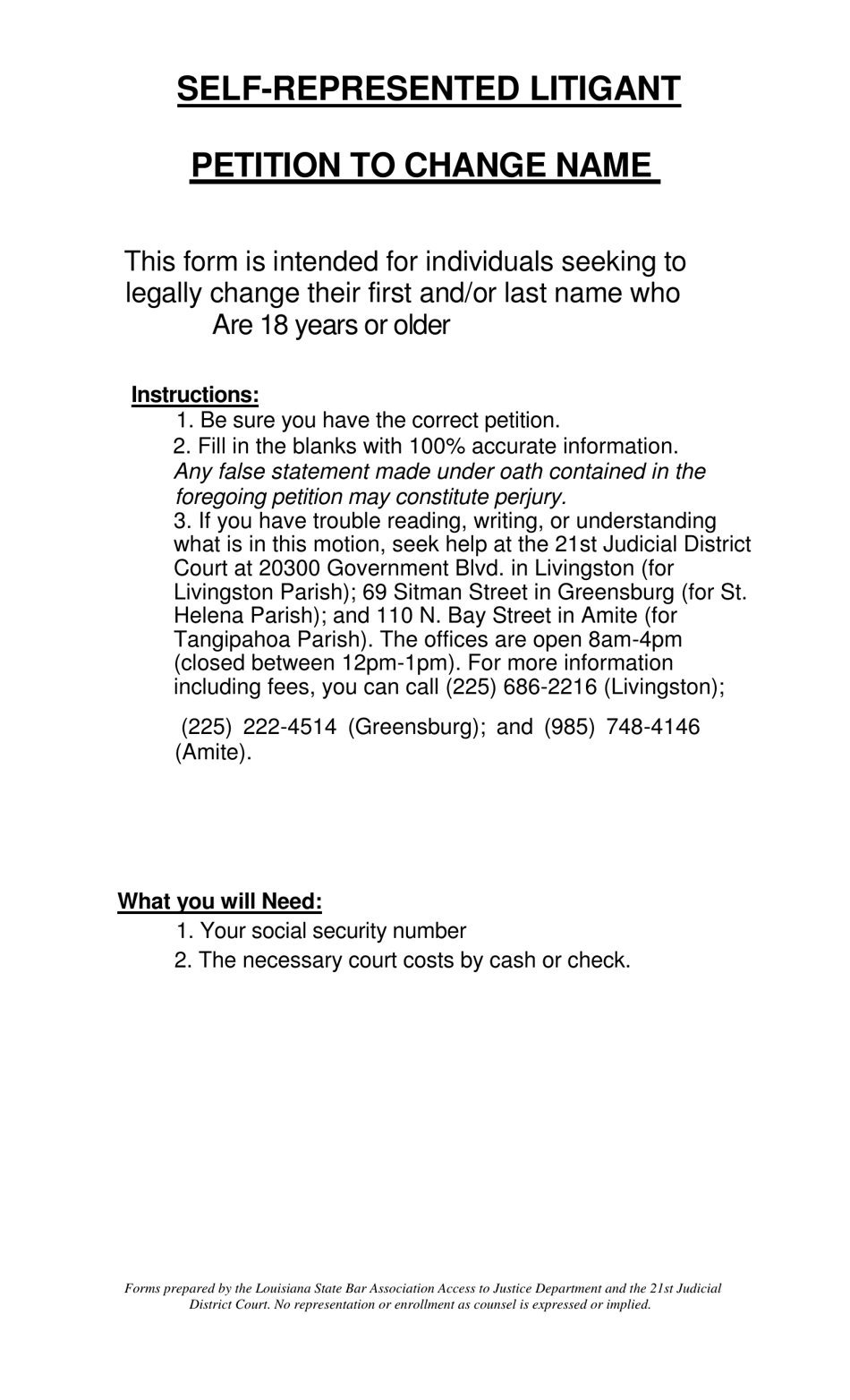 Louisiana petition to change name fill out sign online and download