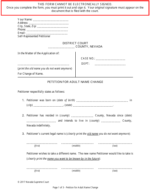 Petition for Adult Name Change - Nevada Download Pdf