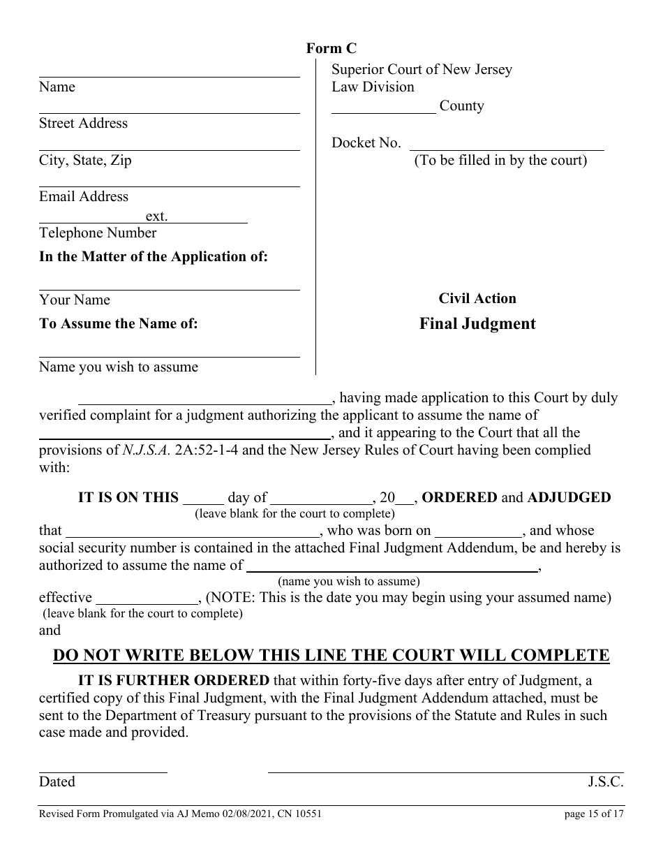 Form CN10551 Name Change Form - Adult - New Jersey, Page 15