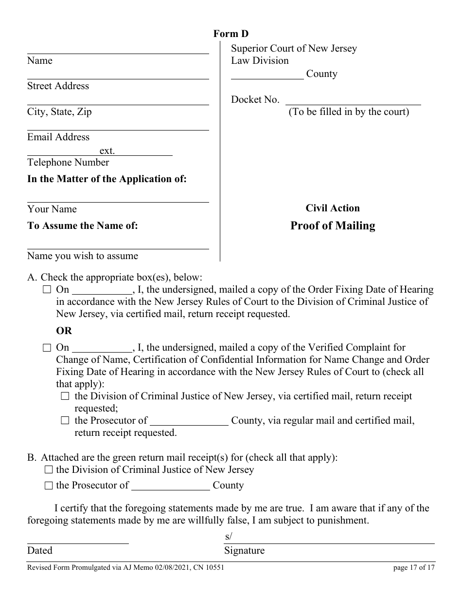 Form CN10551 Name Change Form - Adult - New Jersey, Page 17