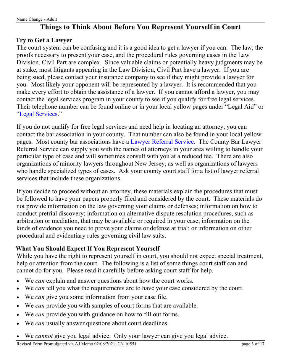 Form CN10551 Name Change Form - Adult - New Jersey, Page 3