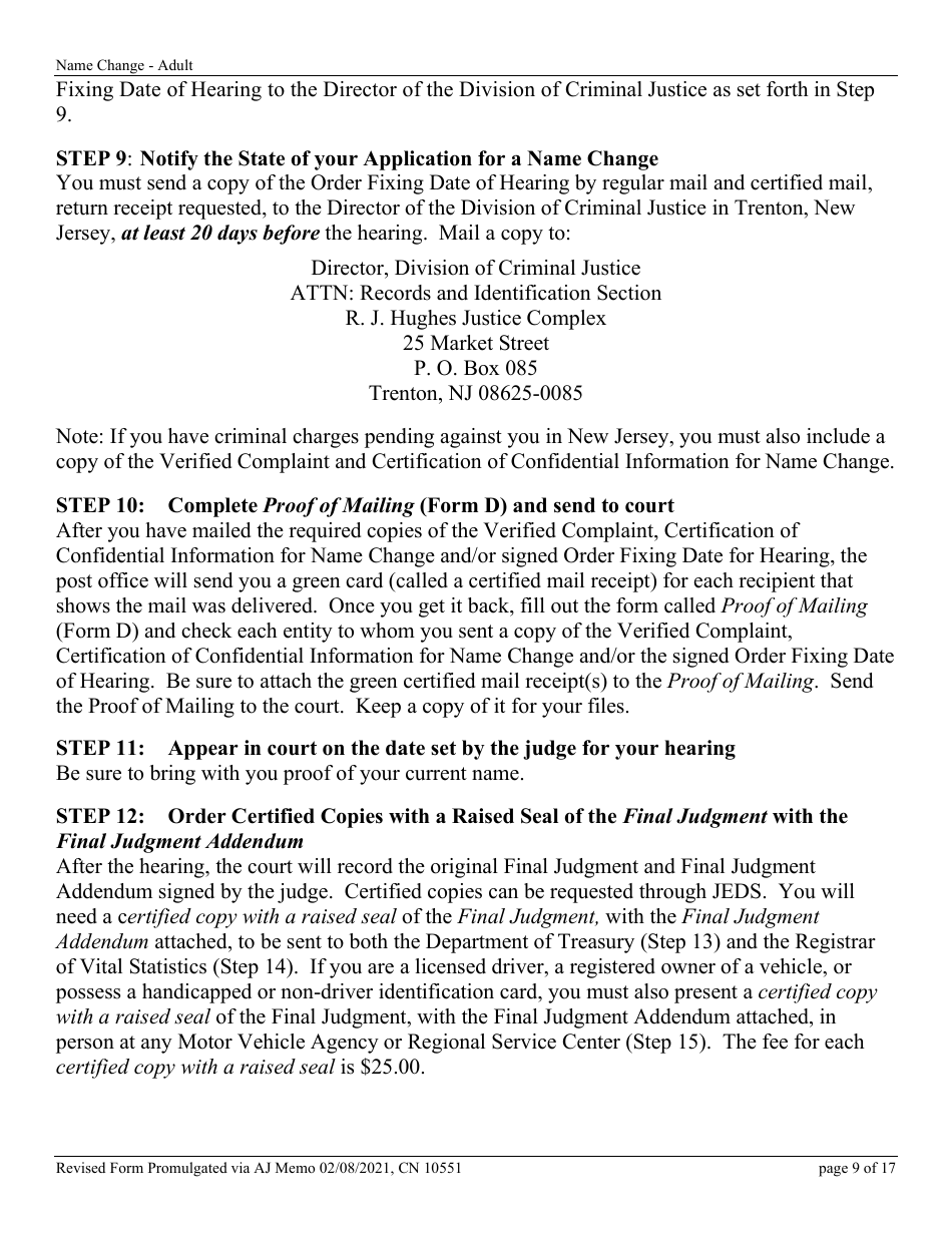 Form CN10551 Name Change Form - Adult - New Jersey, Page 9