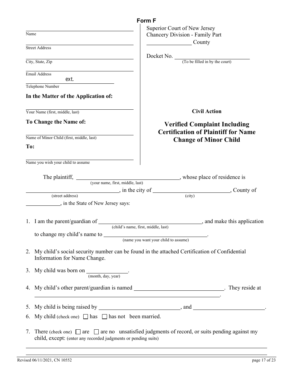 Form CN10552 Name Change Form - Family - New Jersey, Page 17
