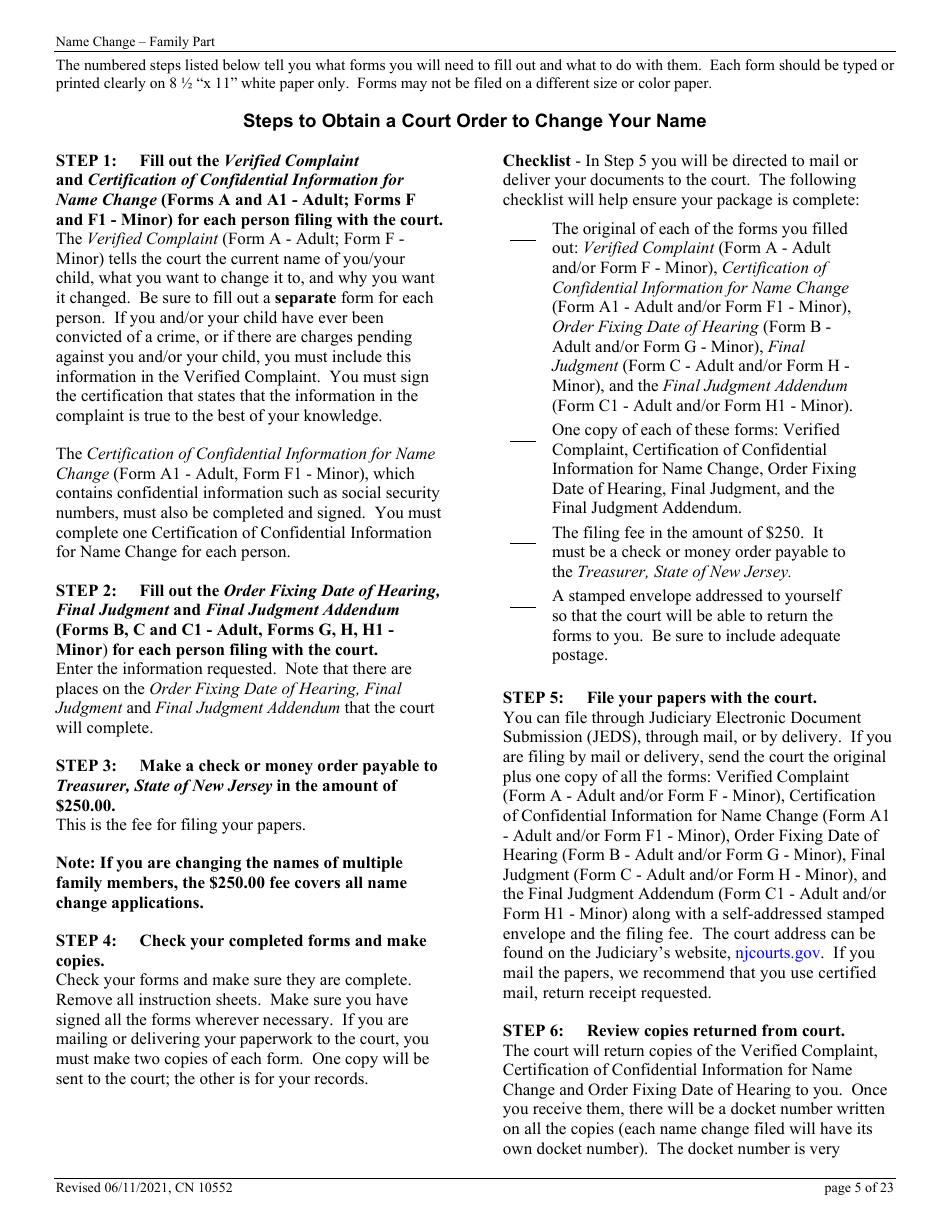 Form CN10552 Name Change Form - Family - New Jersey, Page 5