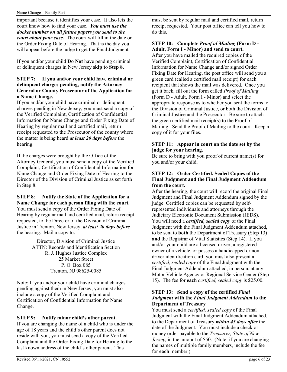 Form CN10552 Name Change Form - Family - New Jersey, Page 6