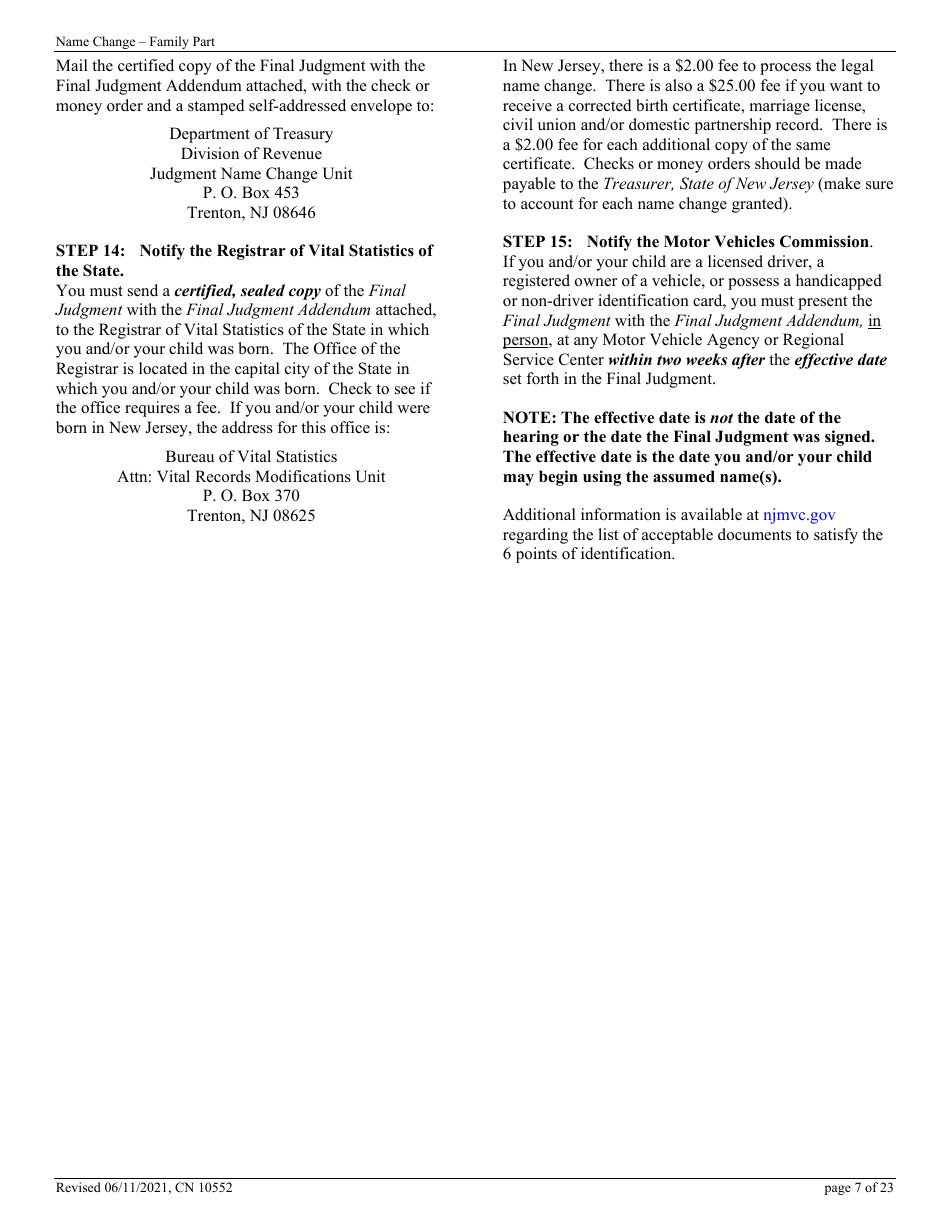 Form CN10552 Name Change Form - Family - New Jersey, Page 7