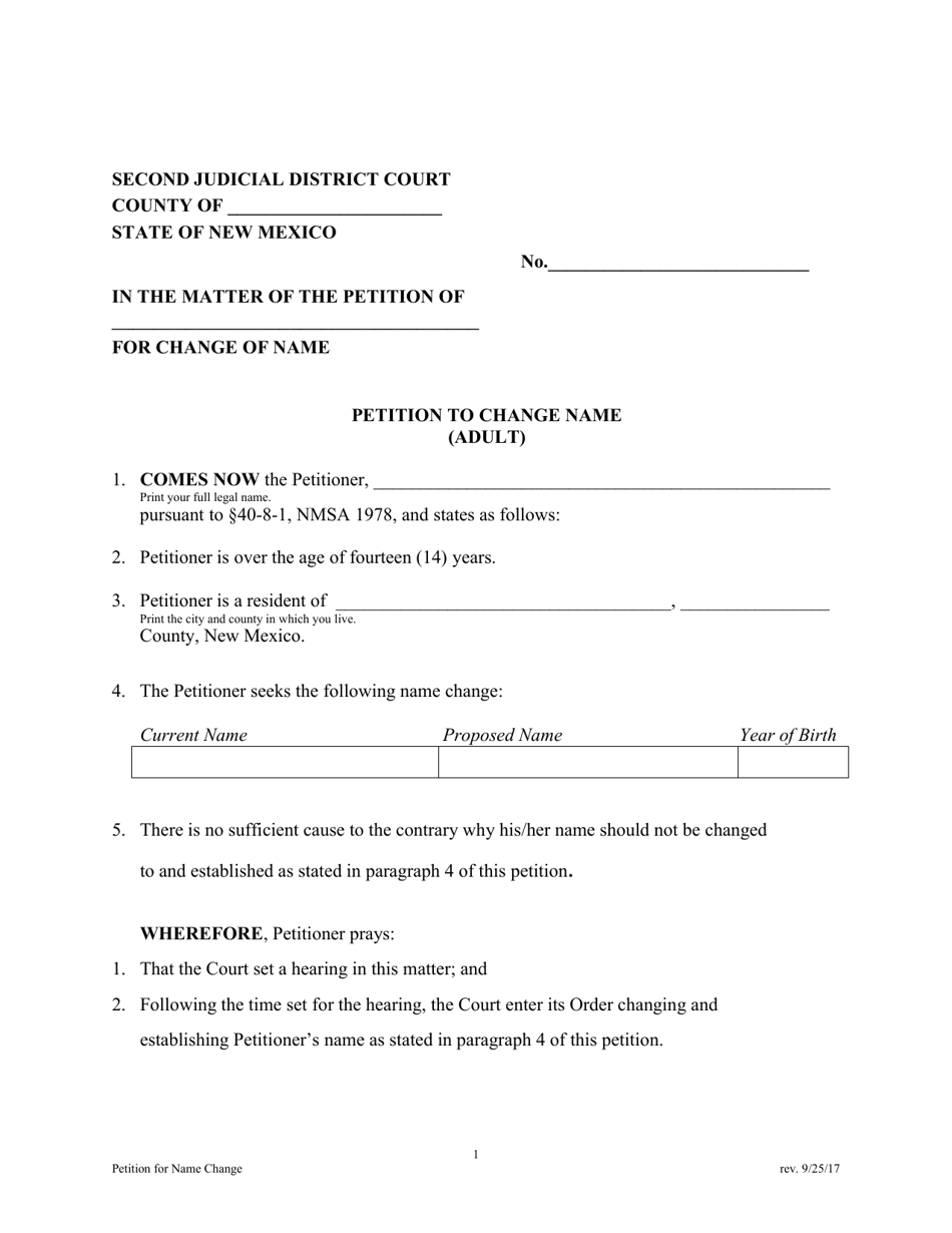 Petition to Change Name (Adult) - New Mexico, Page 1