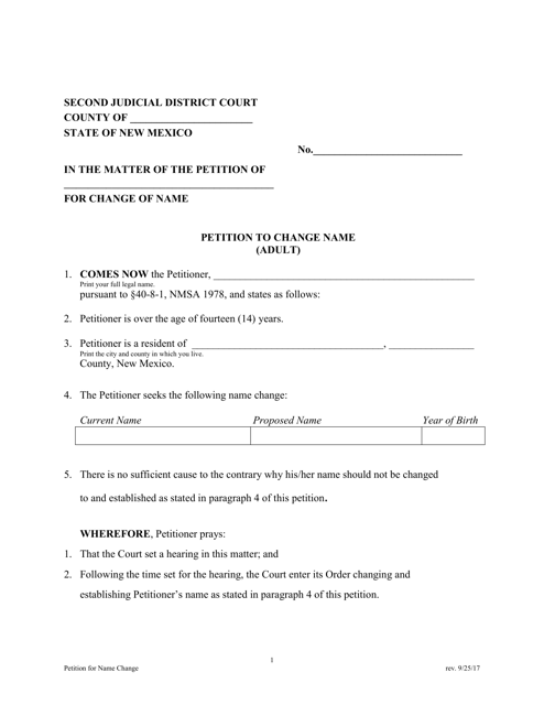 Document preview: Petition to Change Name (Adult) - New Mexico