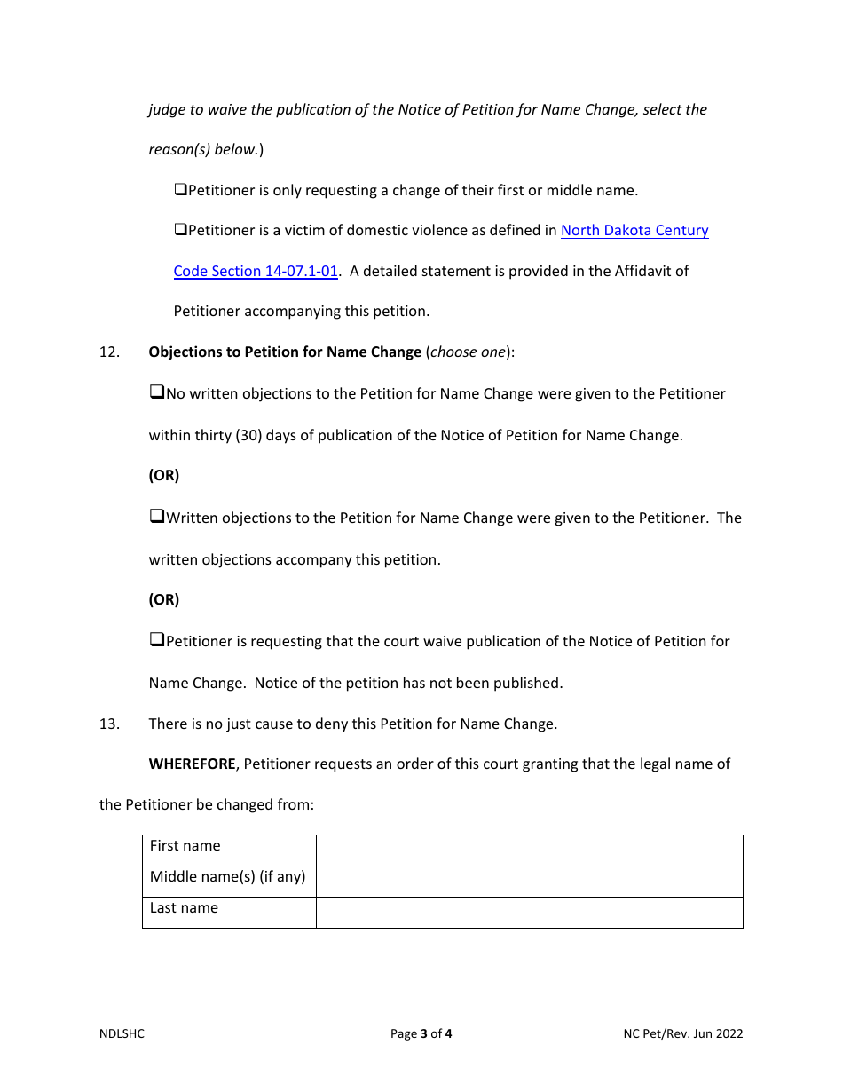 Petition for Name Change - Adult - North Dakota, Page 3