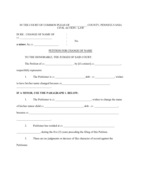 Petition for Change of Name - Pennsylvania Download Pdf