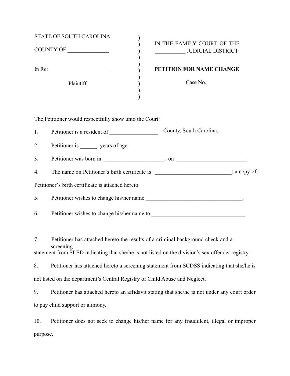 South Carolina Petition for Name Change Fill Out, Sign Online and