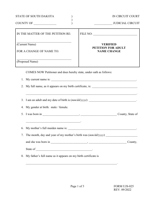 Form UJS-025  Printable Pdf