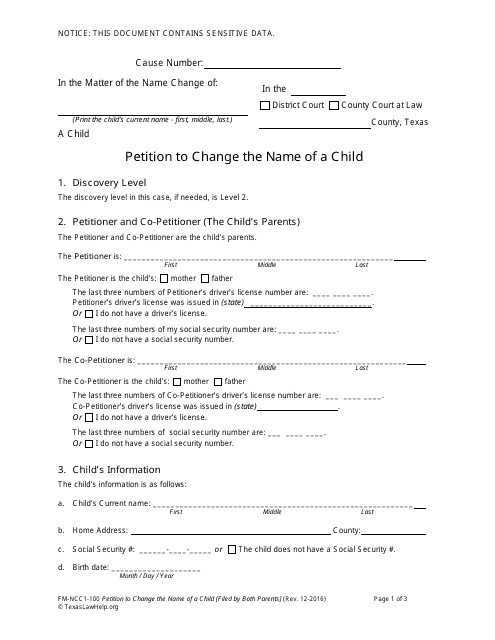 Form FM-NCC1-100  Printable Pdf
