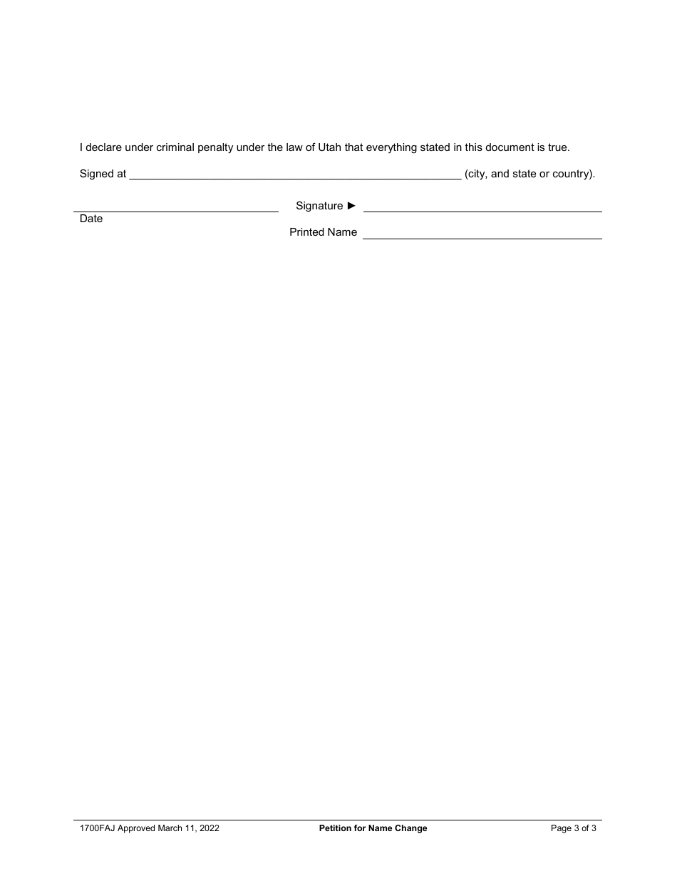 Form 1700FAJ Petition for Name Change - Adults - Utah, Page 3