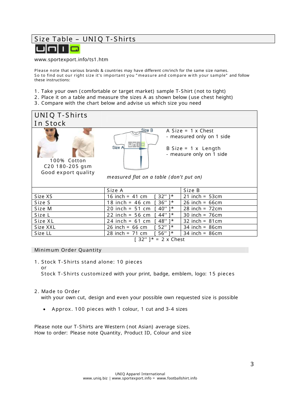 Football Shirt  Shorts Size Chart - Uniq, Page 3