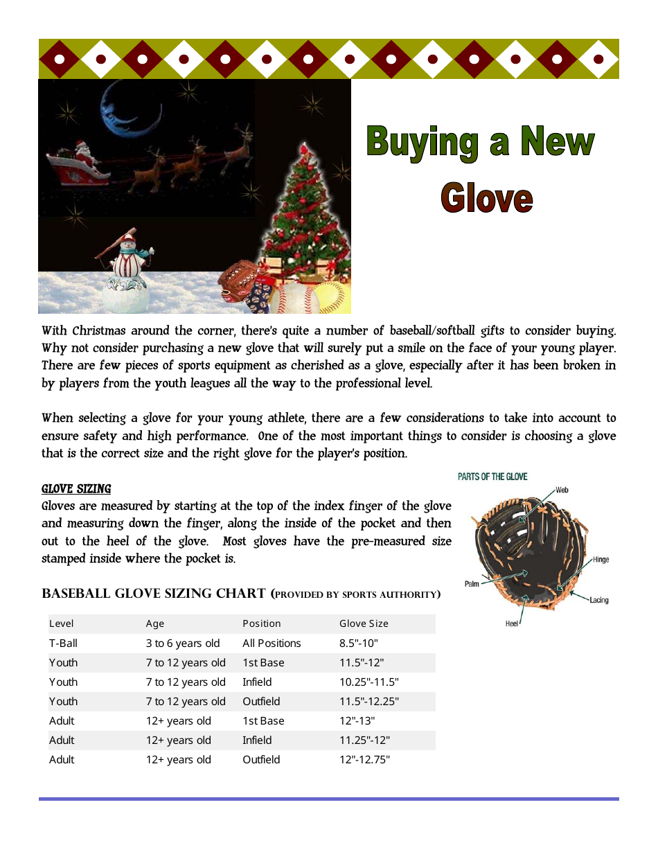 Baseball and Softball Glove Size Chart image portrayal