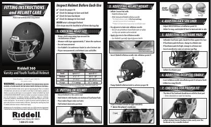 Document preview: Football Helmet Size Chart - Riddell