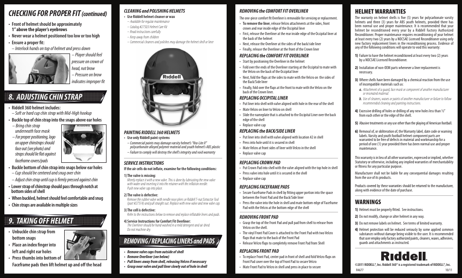 Football Helmet Size Chart Riddell Download Printable PDF