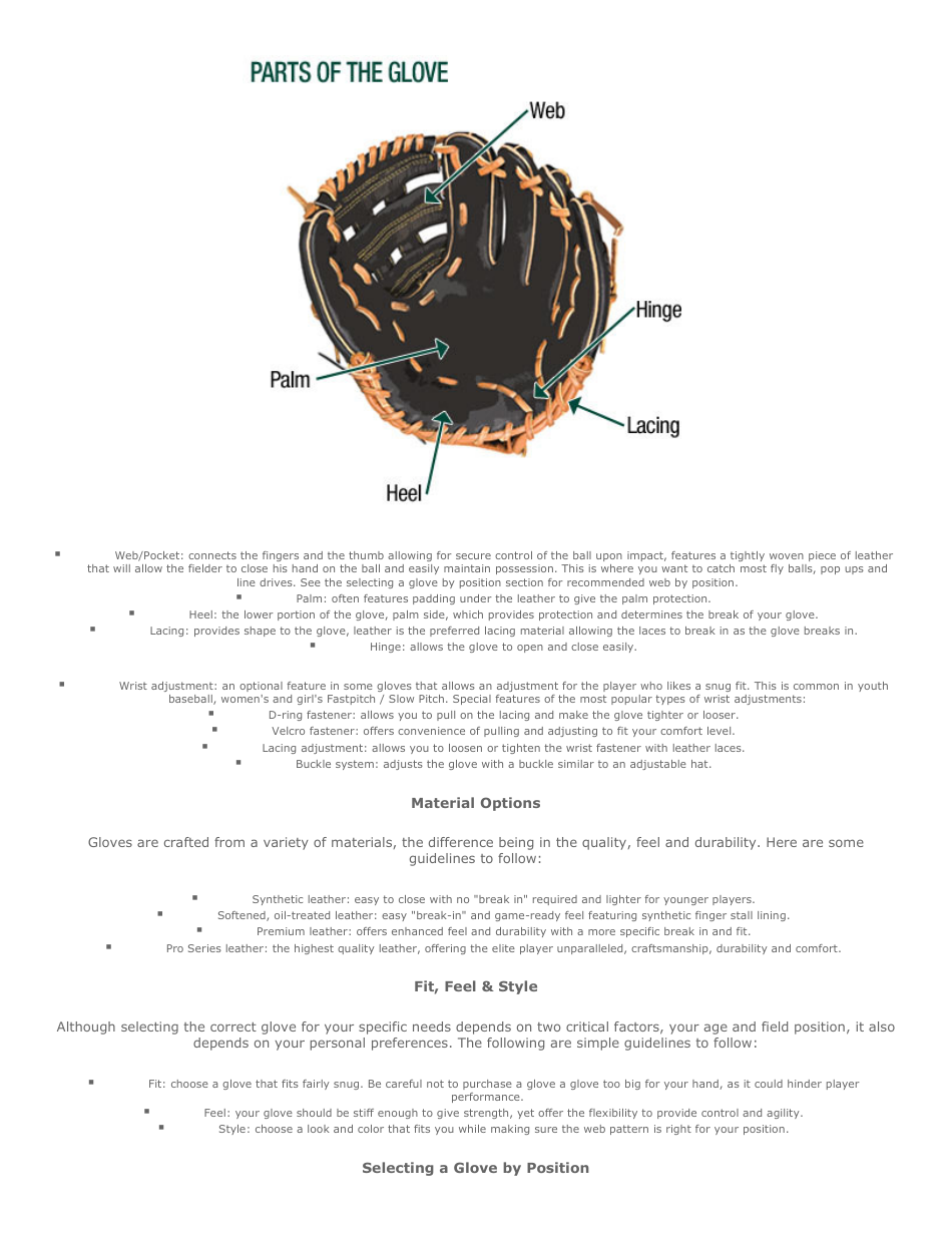 Baseball / Softball Bat  Glove Size Chart - Grey and Green, Page 7