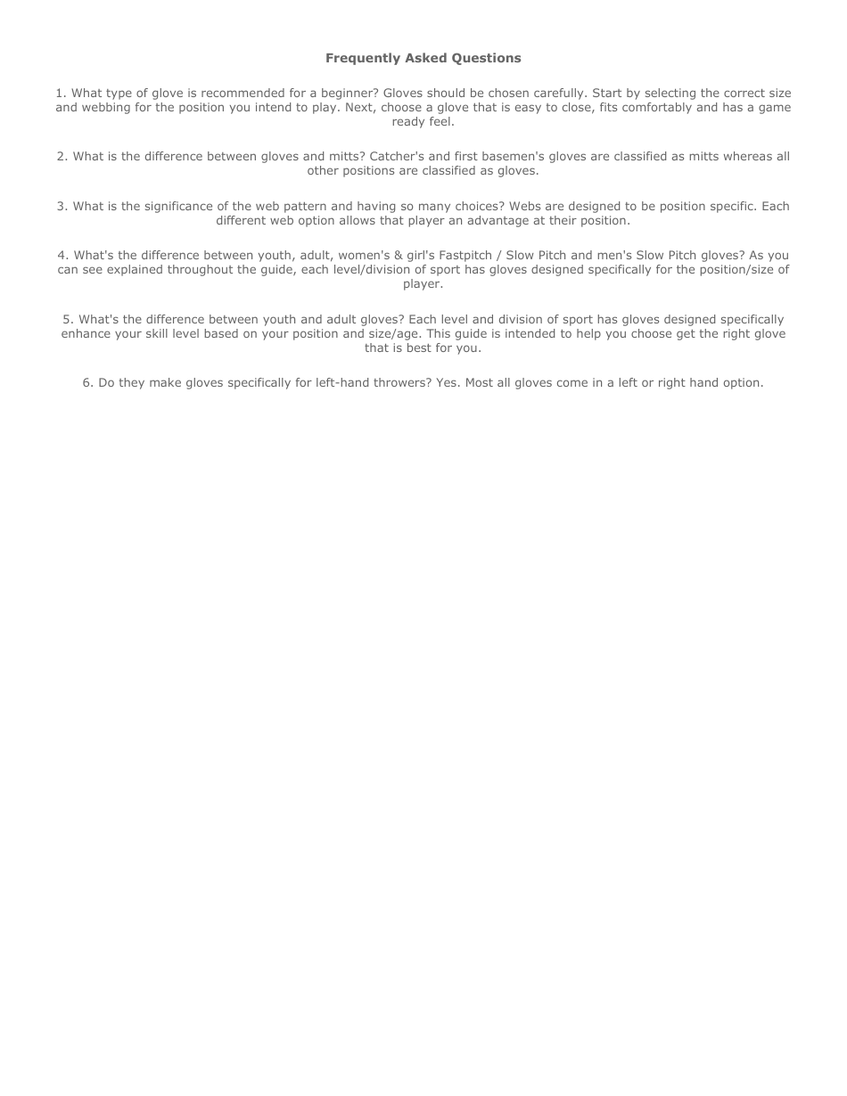 Baseball / Softball Bat  Glove Size Chart - Grey and Green, Page 9