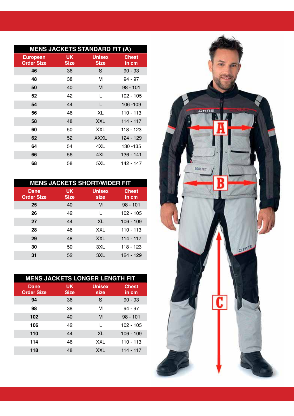 Motorcycle Clothing Size Chart - Dane, Page 3