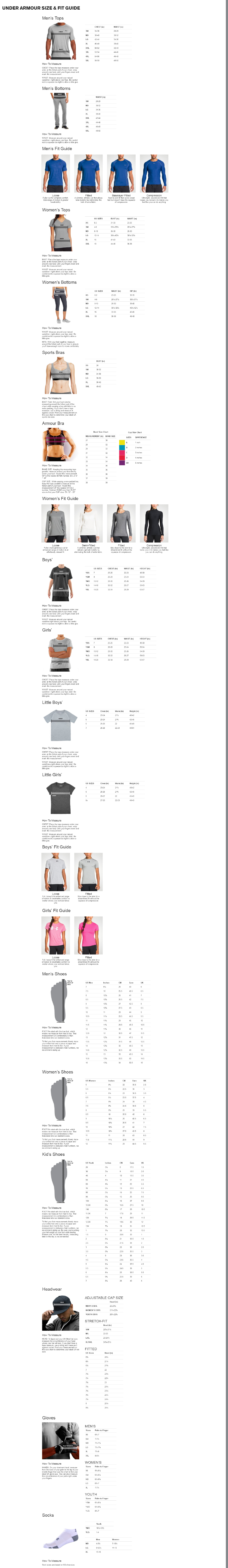 Sportswear Size Chart for Under Armour - Small Pictures