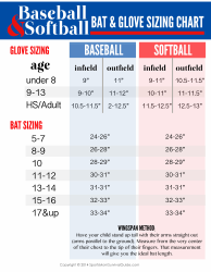 Document preview: Baseball/Softball Bat & Glove Size Chart - Varicolored
