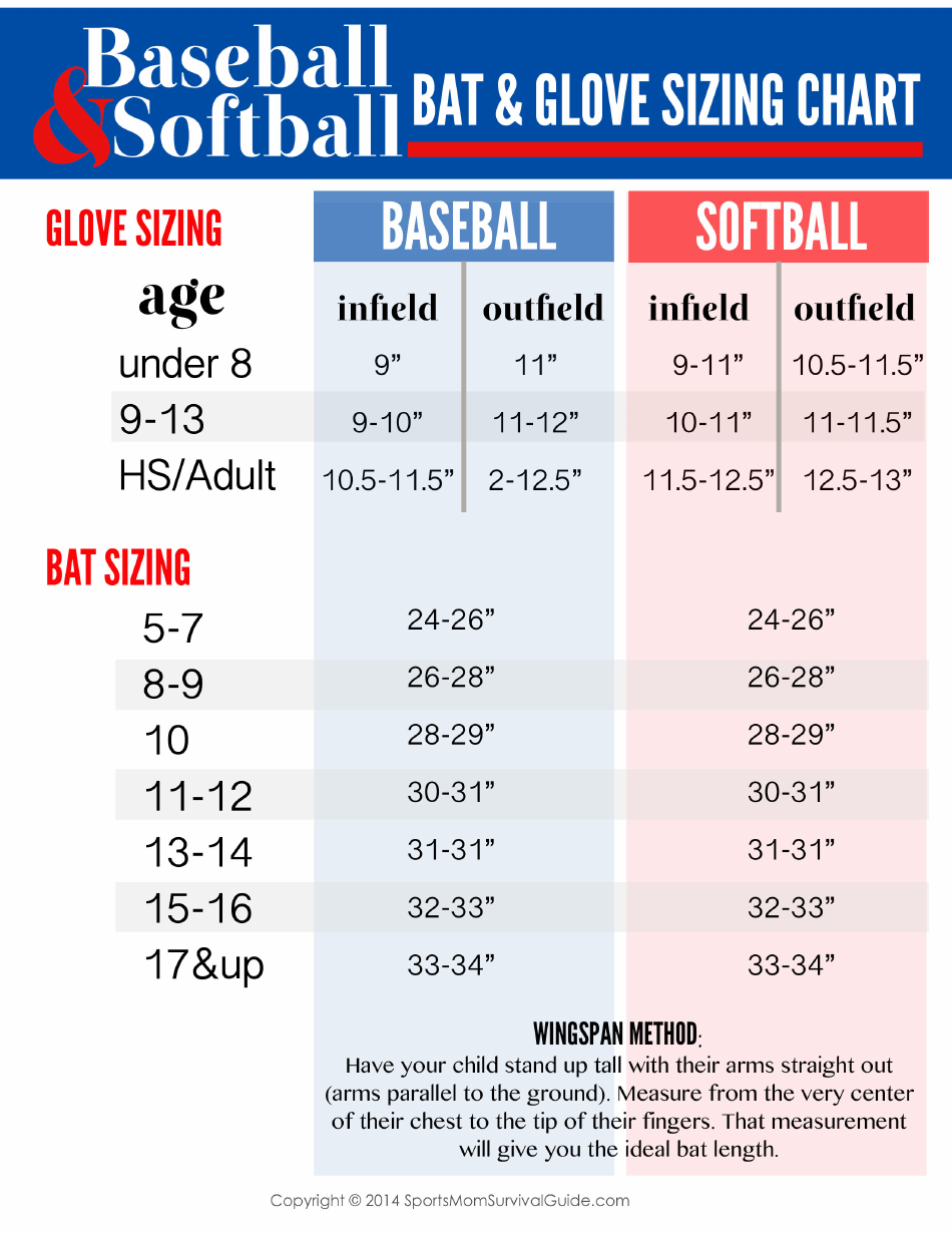 Baseball/Softball Bat & Glove Size Chart - Varicolored Download