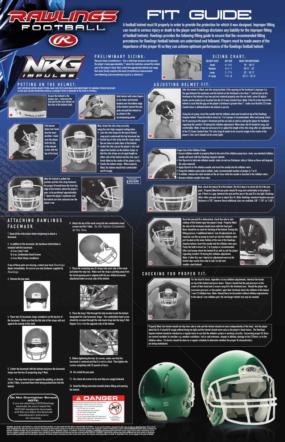 Football Helmet Size Chart Rawlings Football Download Printable PDF