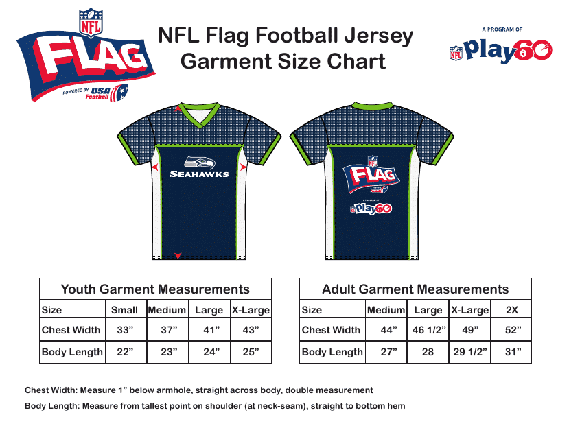 View the Football Jersey Size Chart - NFL Flag to find the right size for your official NFL flag football jersey.