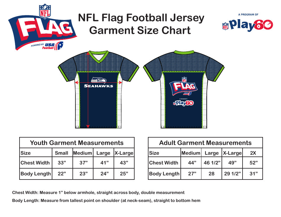 Football Jersey Size Chart Nfl Flag Download Printable PDF