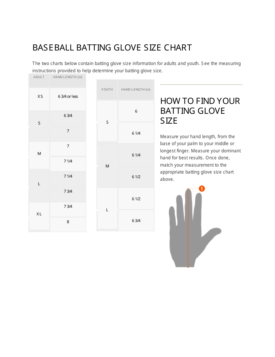 Baseball Batting Glove Size Chart Download Printable PDF | Templateroller