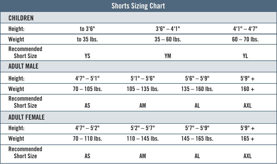 Shorts Size Chart Download Printable PDF | Templateroller