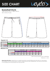 Document preview: Basketball Shorts Size Chart - Vayda Sport