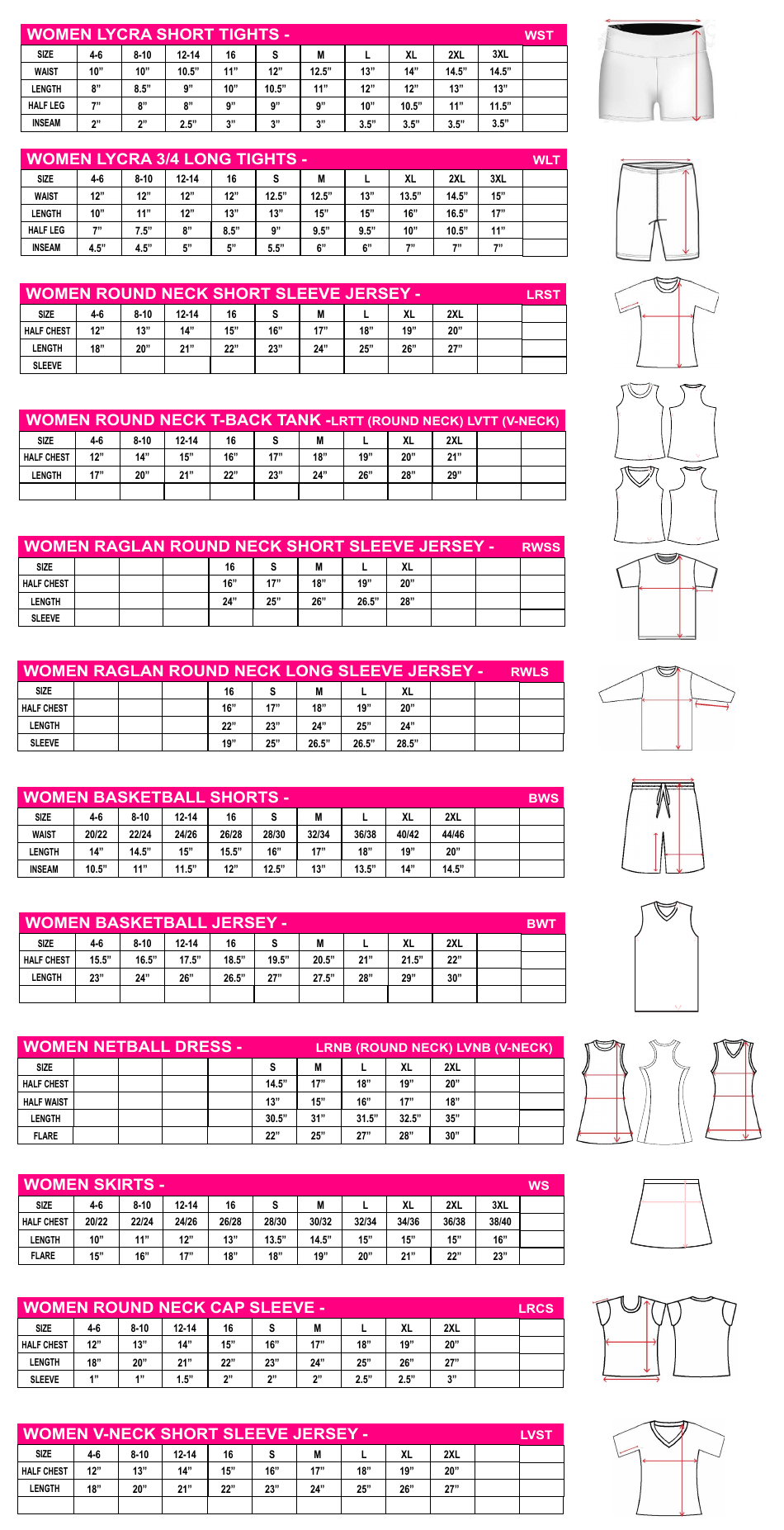 Sportswear Size Chart - 3 Star - Blue, Pink, Page 3