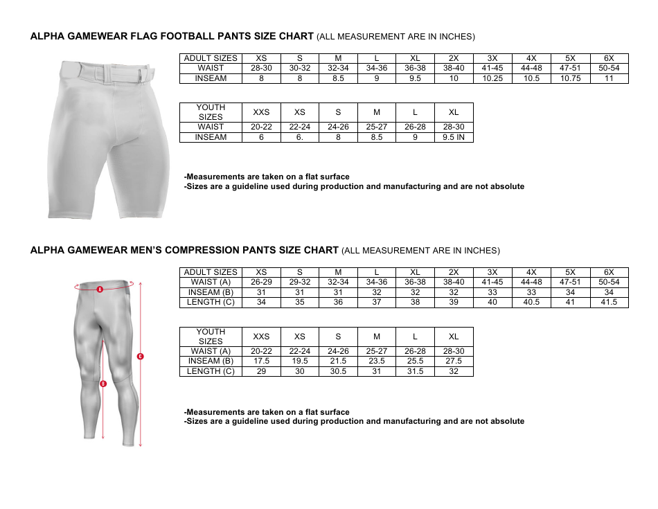 Sportswear Size Chart - Alpha Gamewear Download Printable PDF ...
