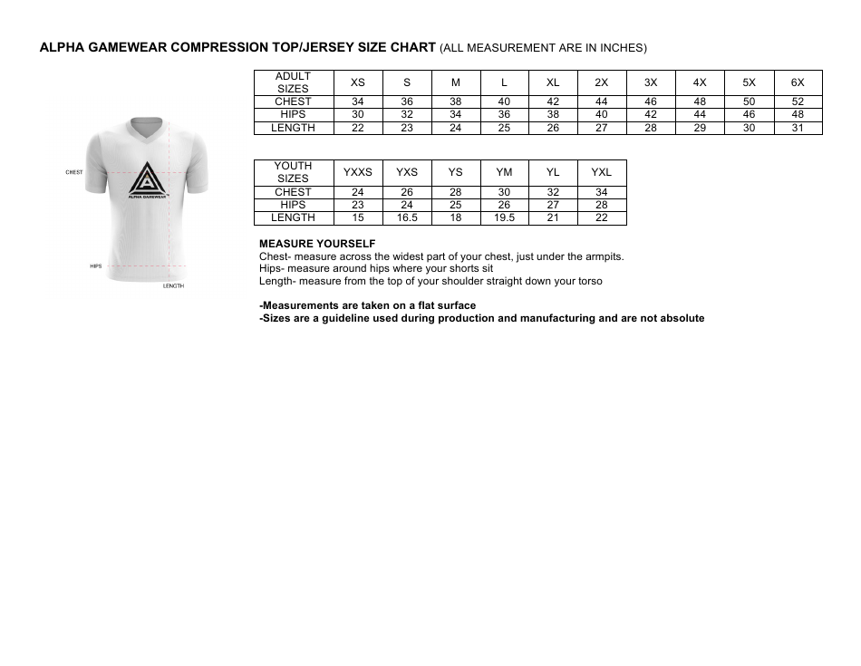 Sportswear Size Chart - Alpha Gamewear, Page 3