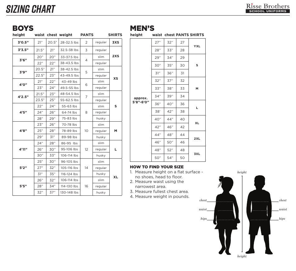 School Uniform Sizing Chart - Risse Brothers, Page 4
