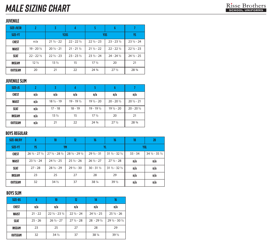School Uniform Sizing Chart - Risse Brothers, Page 5