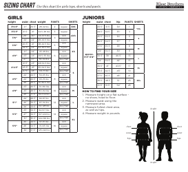 Document preview: School Uniform Sizing Chart - Risse Brothers
