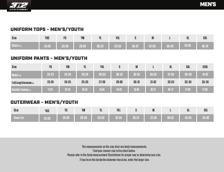 Uniform Size Chart - 3n2 Sports
