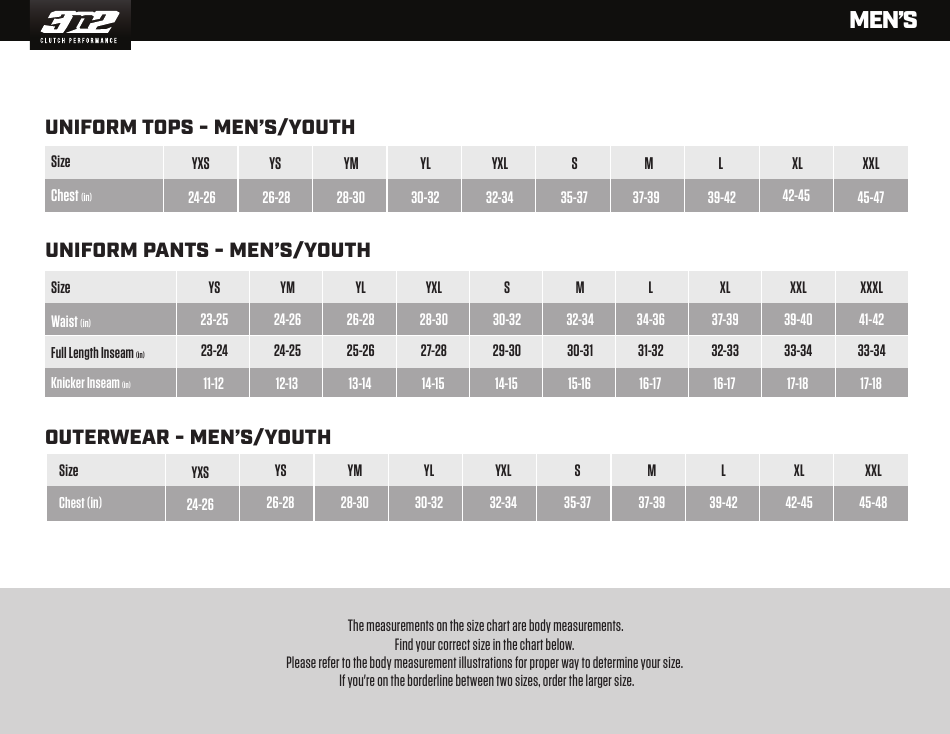 Uniform Size Chart - 3n2 Sports Download Printable PDF | Templateroller