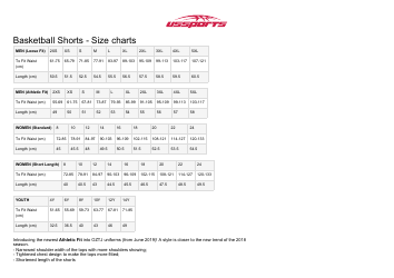 Document preview: Basketball Shorts Size Chart (Cm) - Ussports