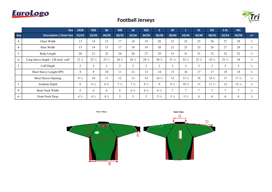 Football Jersey Size Chart - Eurologo Download Printable PDF