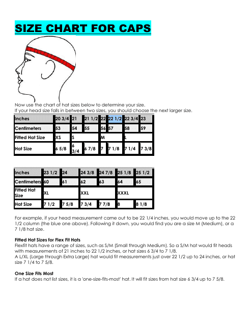 CAP Size Chart Download Printable PDF Templateroller