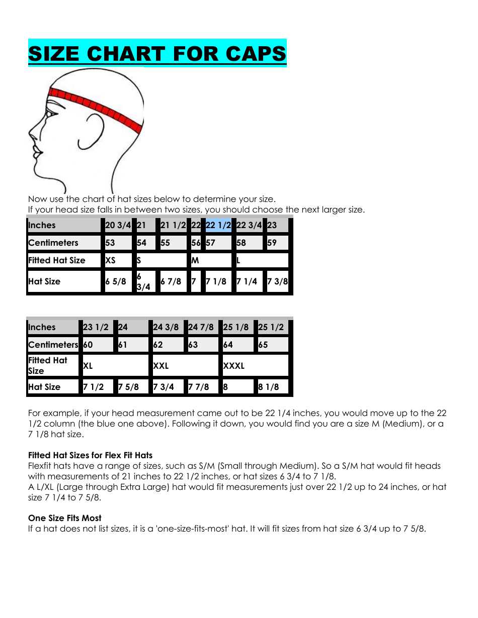 CAP Size Chart Download Printable PDF Templateroller